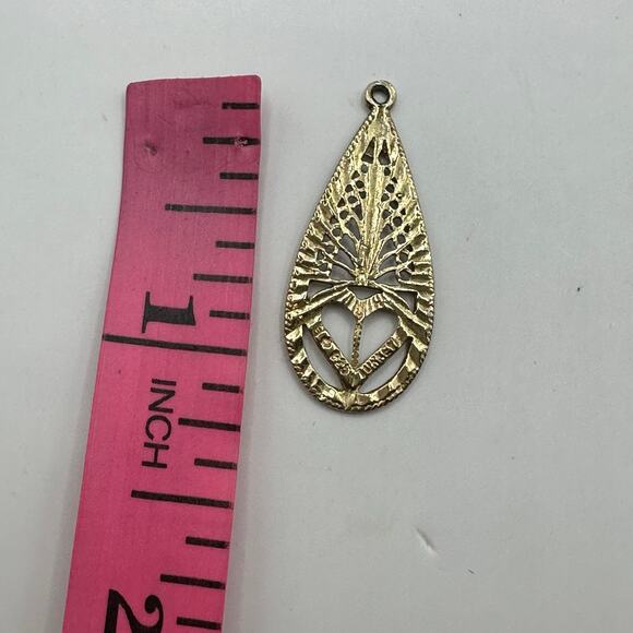 Gold Vermeil Made in Turkey 925 Filligree Heart 1" Pendant Heart Teardrop - Picture 6 of 7
